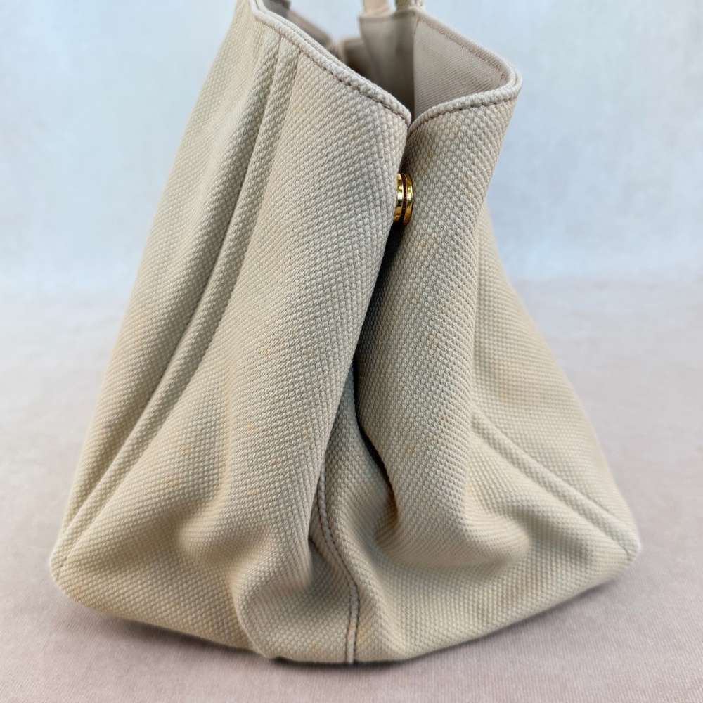 Prada Canapa Large Beige Canvas Tote Bag Gold Hardware - Picture 6 of 15